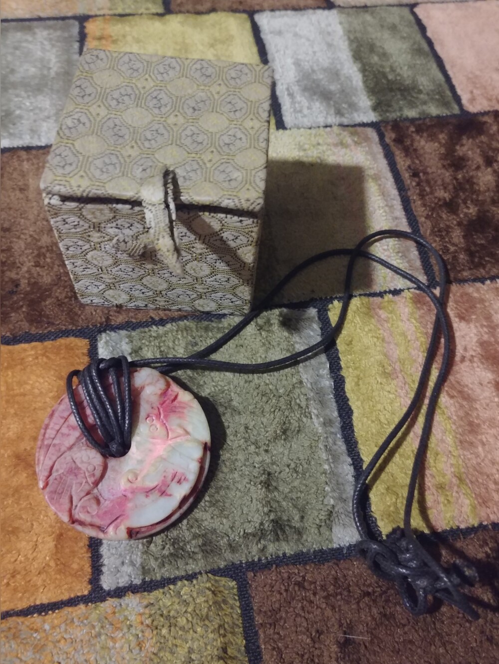Natural Stone large pendant With Leather Cord. This Asian theme